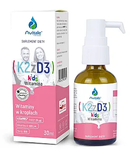 AVITALE Witamina K2 + D3 KIDS 25mcg + D3 400IU Olive