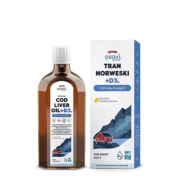 Tran Norweski + D3 1000 mg w płynie (cytryna)