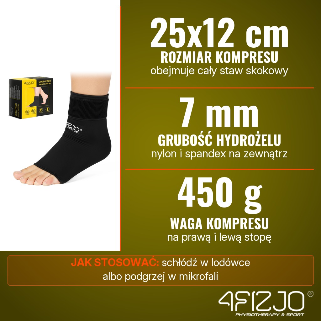 4Fizjo Cold pack elastyczny na staw skokowy: 25 x 12 cm, hydrożel 7 mm, 450 g