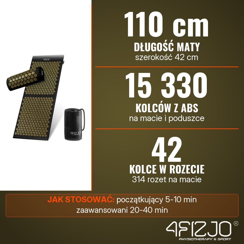 4Fizjo Duża mata do akupresury XL: 110 x 42 cm, 15 330 kolców, poduszka w zestawie