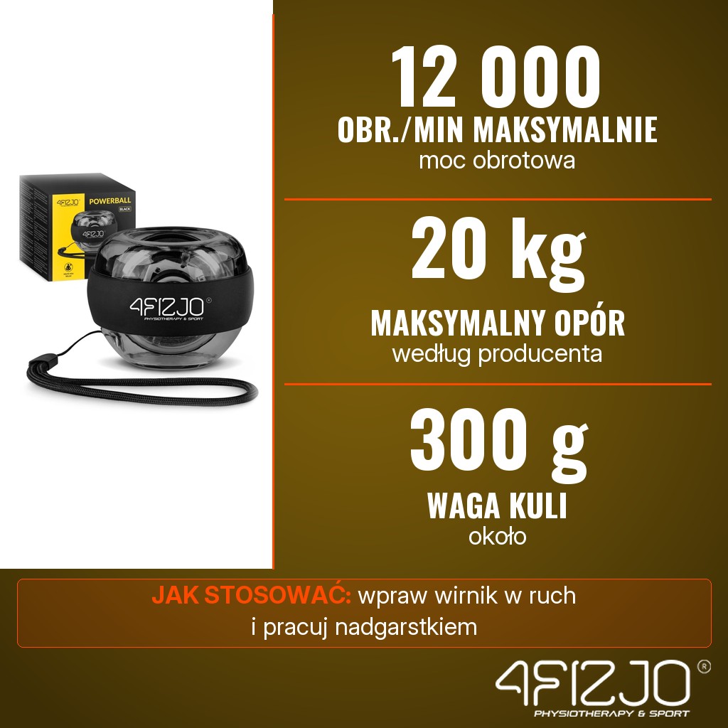 4Fizjo Power Ball kula żyroskopowa: 12 000 obr./min, 20 kg, ok. 300 g