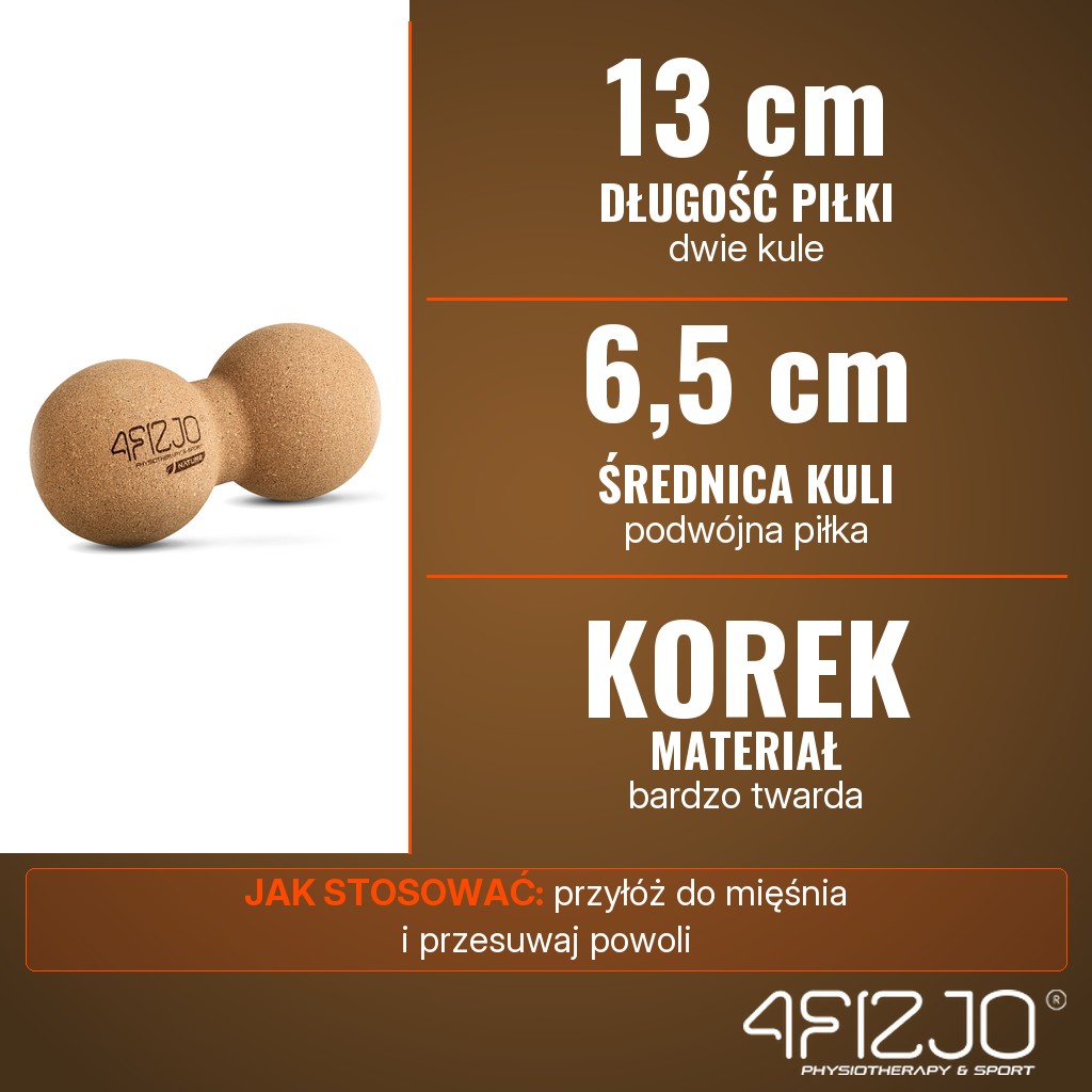 4Fizjo Podwójna piłka do masażu korkowa 13 cm: korek, średnica 6,5 cm