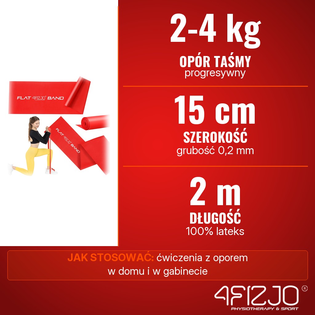 4Fizjo Taśma rehabilitacyjna FLAT BAND 2-4 kg: opór 2-4 kg, szerokość 15 cm, długość 2 m, lateks