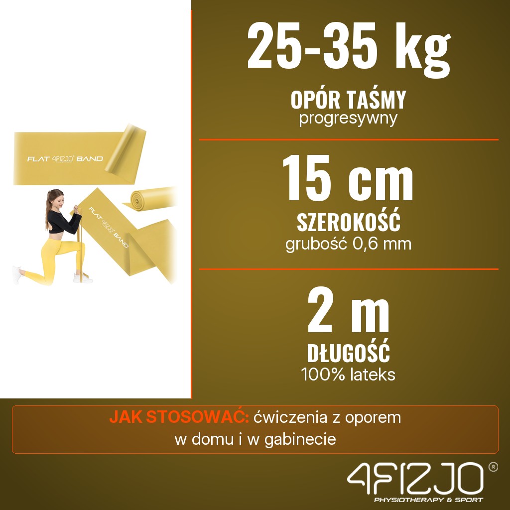 4Fizjo Taśma rehabilitacyjna FLAT BAND 25-35 kg: opór 25-35 kg, szerokość 15 cm, długość 2 m, lateks