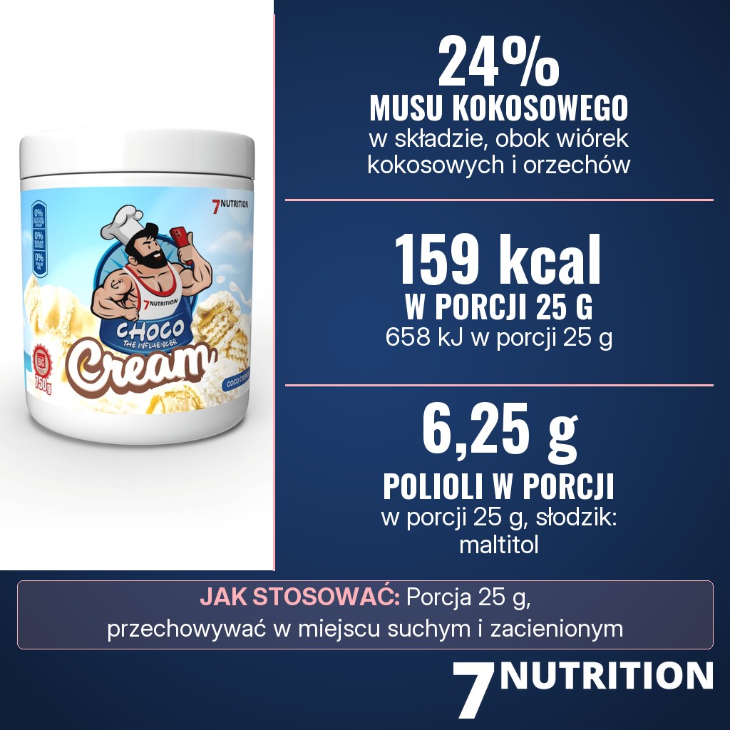 7Nutrition Cream Coco Crunch: 24% musu kokosowego w składzie, 159 kcal w porcji 25 g