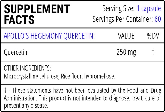 Apollo's Hegemony Quercetin: informacja żywieniowa z etykiety
