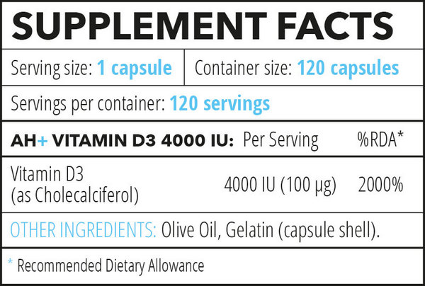 Apollo's Hegemony Vitamin D3 4000IU with Olive Oil: informacja żywieniowa z etykiety