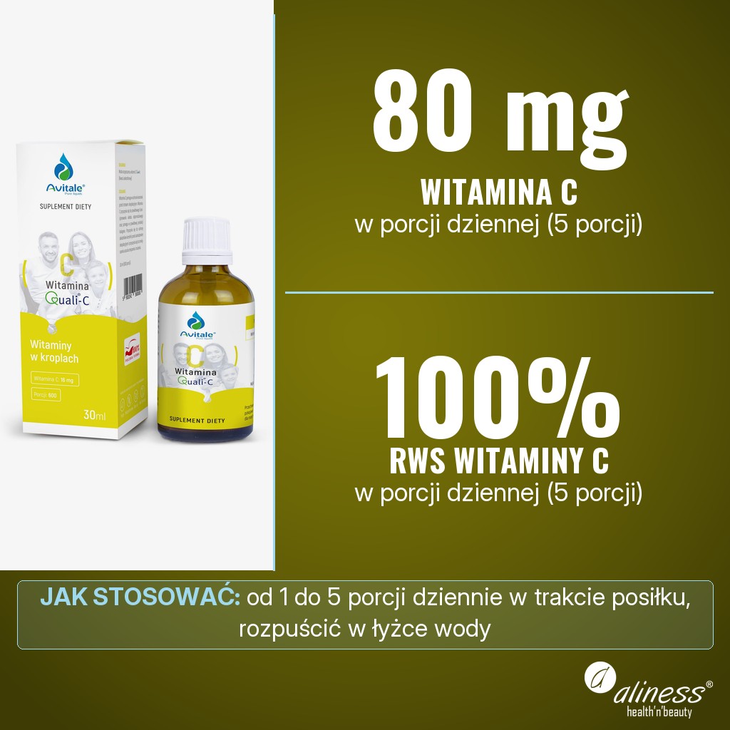 Avitale Witamina C Quali-C: 80 mg witaminy C w porcji dziennej (5 porcji)