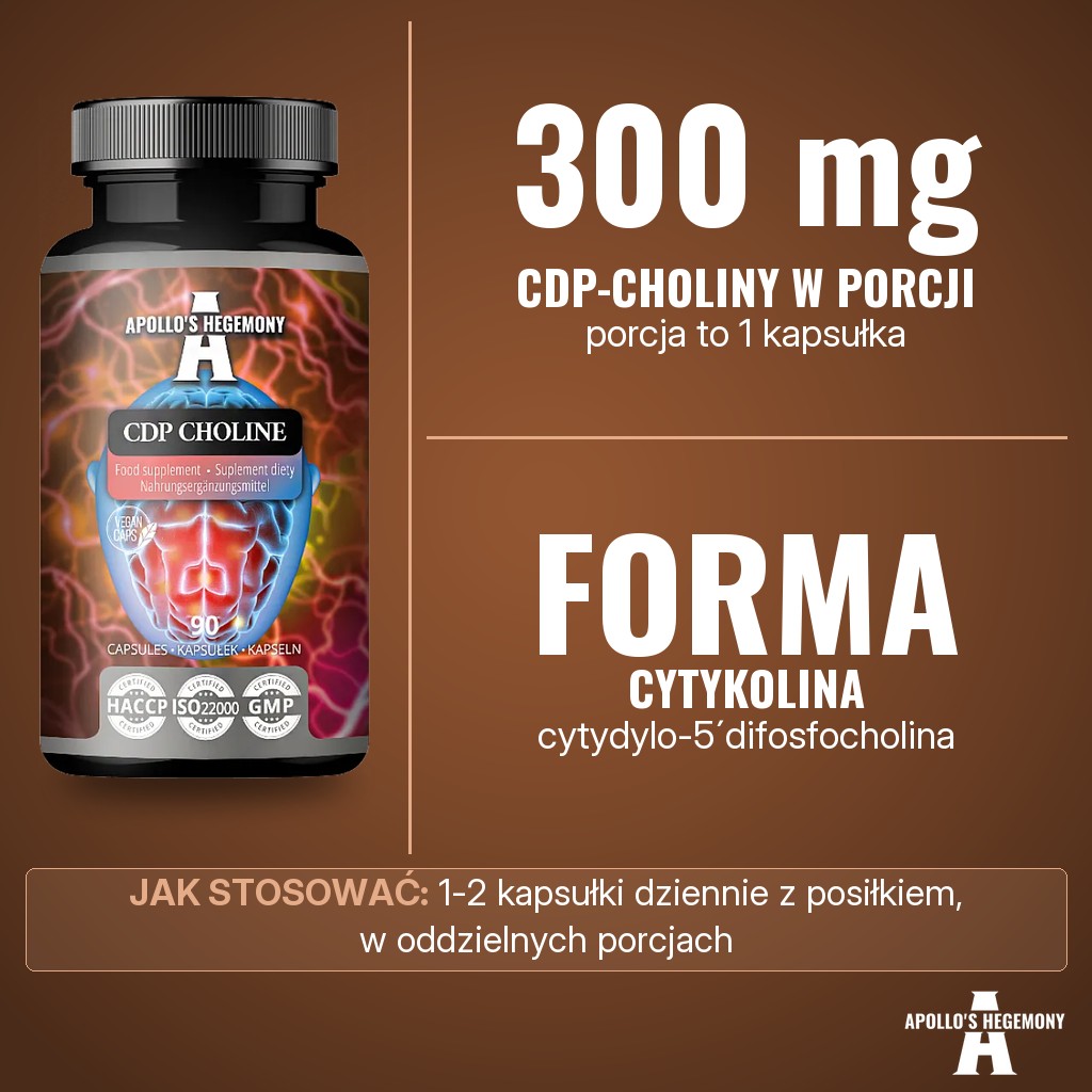 Apollos Hegemony CDP Choline: 300 mg CDP-choliny w porcji w formie cytykoliny (cytydylo-5´difosfocholina)