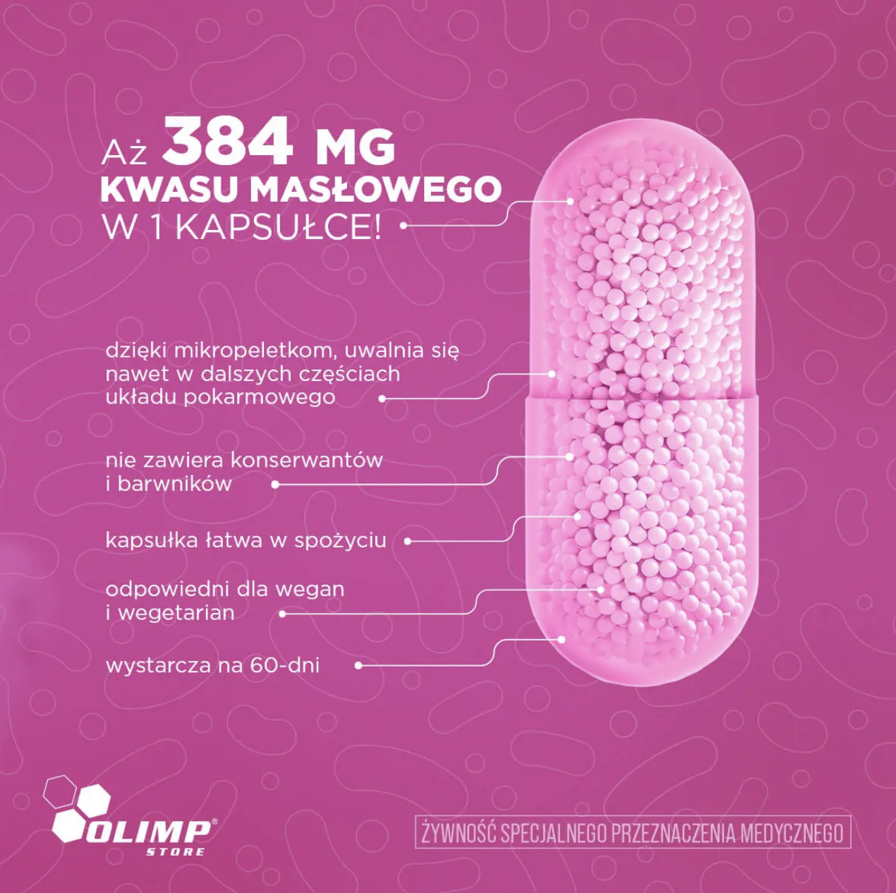 Olimp Maślan Sodu MAX: kapsułka z mikropeletkami, 384 mg kwasu masłowego w 1 kapsułce