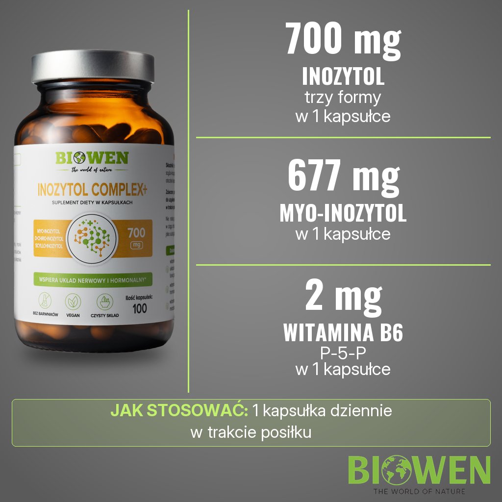 Biowen Inozytol Complex+: 700 mg inozytolu w trzech formach i 2 mg witaminy B6 w 1 kapsułce