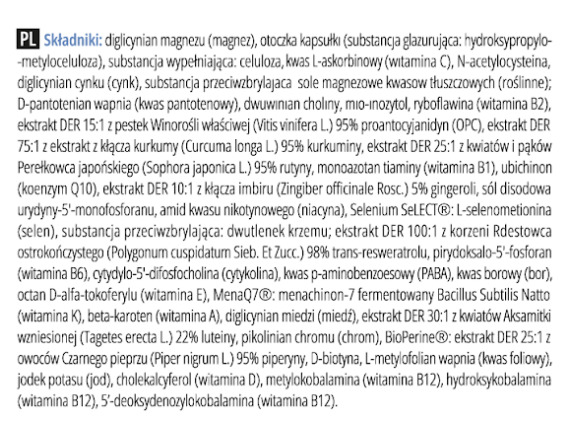 Apollo's Hegemony Diamond Multivitamin: informacja żywieniowa z etykiety, część 2