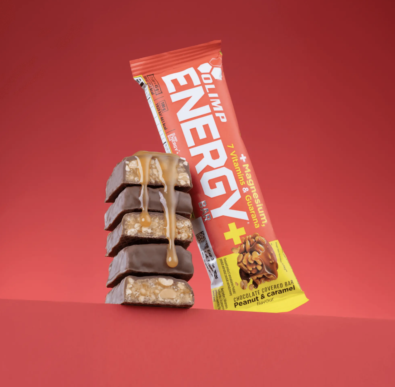 Olimp Energy+ Bar Peanut & Caramel, baton 45 g w przekroju