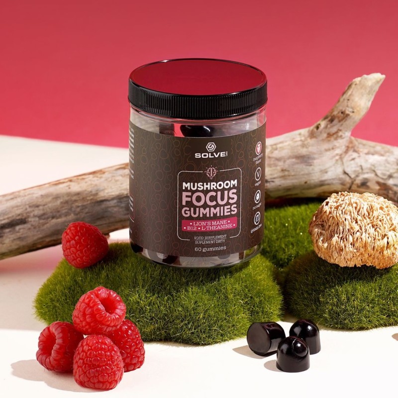 Solve Labs Mushroom Focus Gummies, żelki z Lion's Mane, grafika producenta