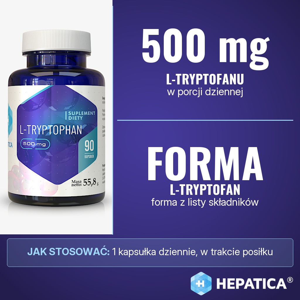 Hepatica L-Tryptophan: 500 mg L-tryptofanu w porcji dziennej