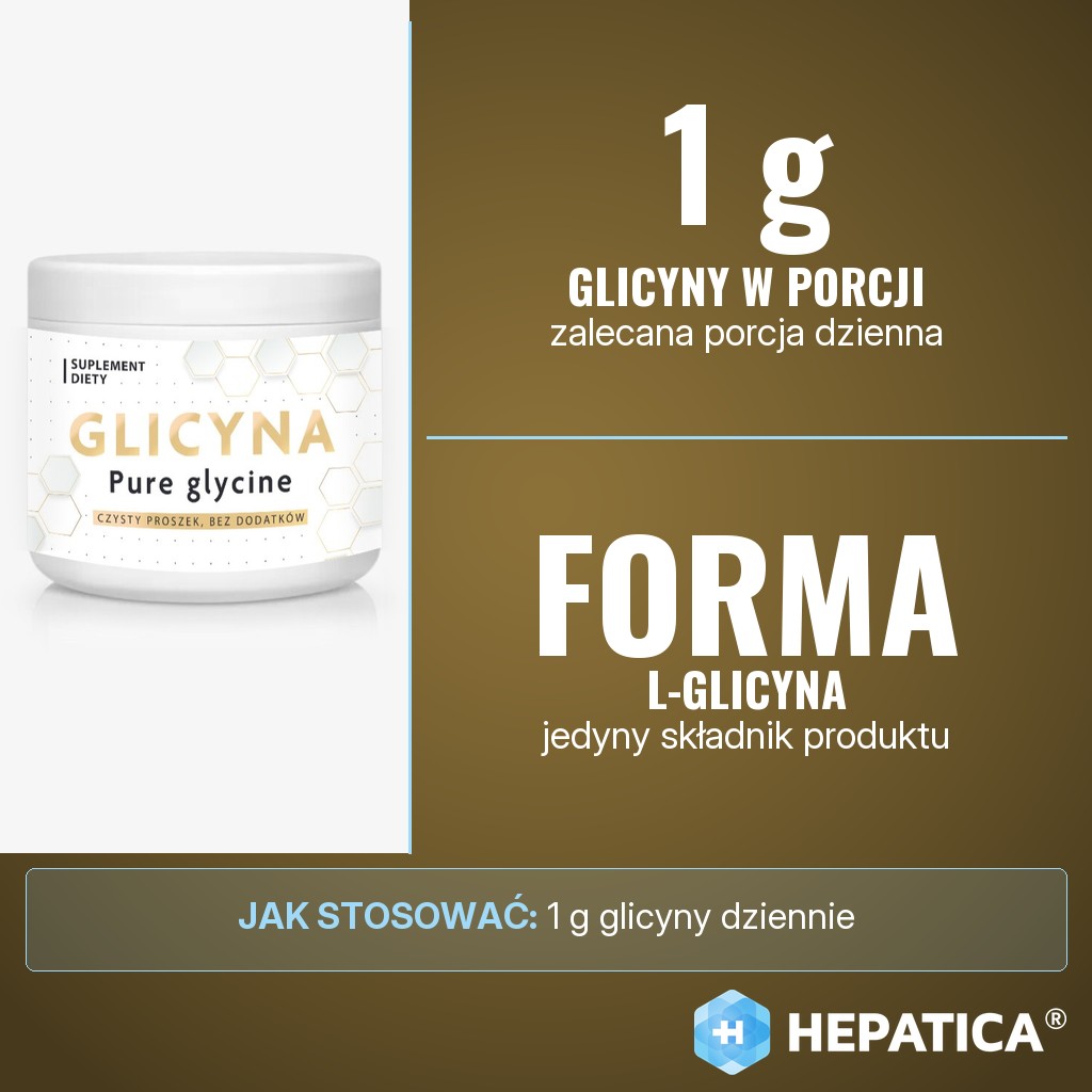 Hepatica Pure Glycine: 1 g glicyny w porcji dziennej, L-glicyna bez innych składników