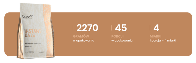 OstroVit Instant Oats: 2270 gramów w opakowaniu, 45 porcji, 1 porcja to 4 miarki