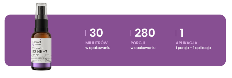 OstroVit Pharma Vitamin K2 MK-7 spray: 30 mililitrów w opakowaniu, 280 porcji, 1 porcja to 1 aplikacja
