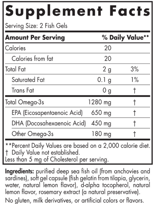Nordic Naturals Ultimate Omega: tabela Supplement Facts z amerykańskiego opakowania producenta