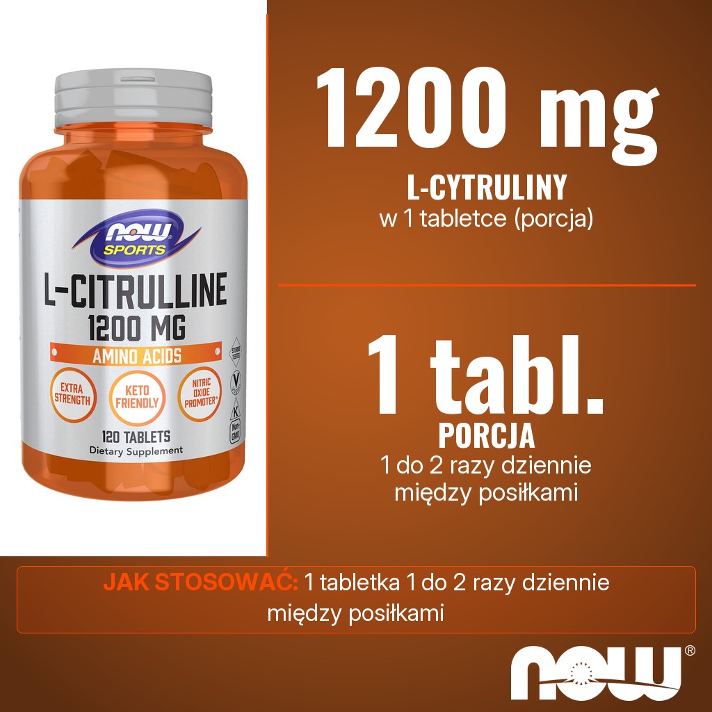 Now Foods L-Citrulline 1200 mg: 1,2 g (1200 mg) L-cytruliny w 1 tabletce