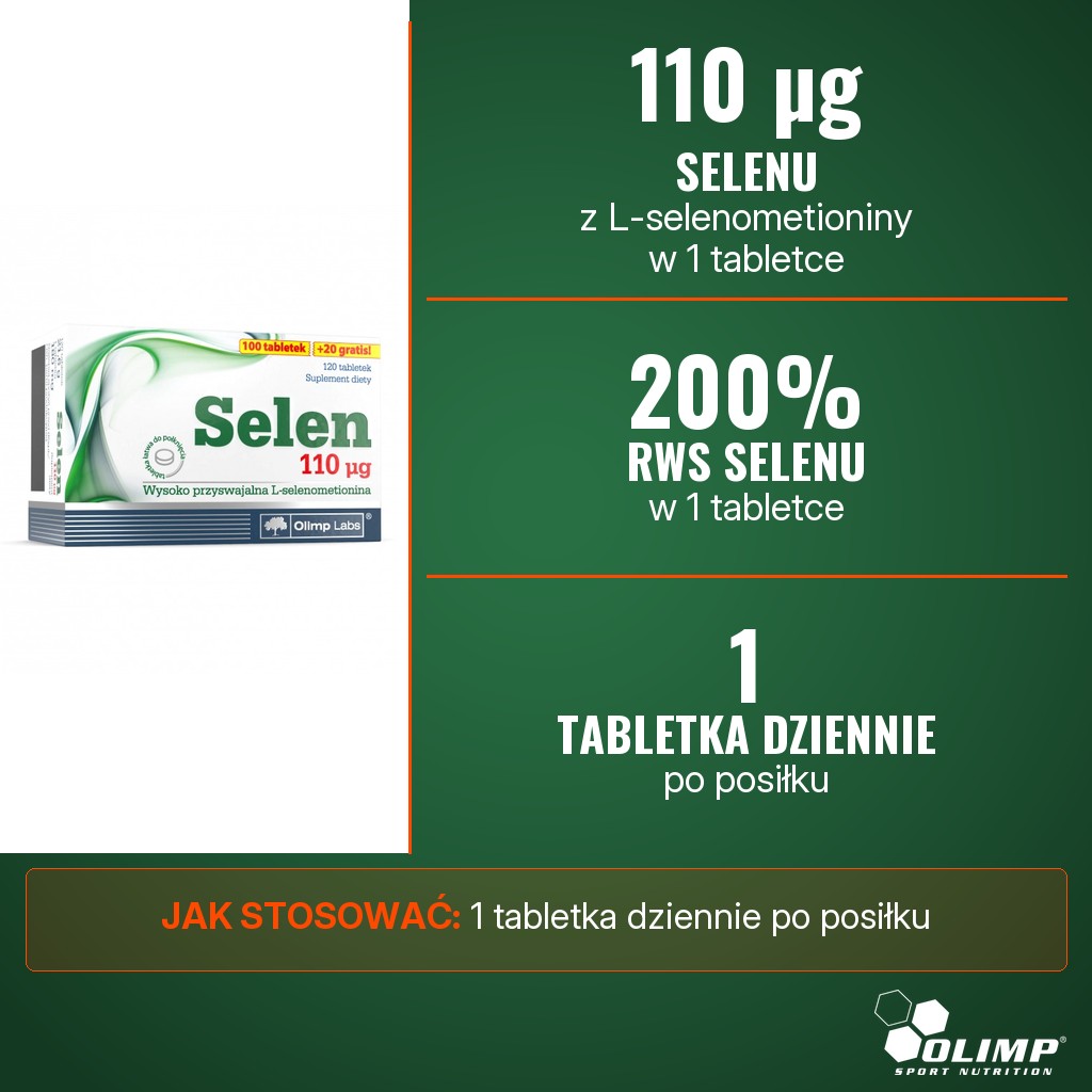 Olimp Selen: 110 µg selenu z L-selenometioniny w 1 tabletce