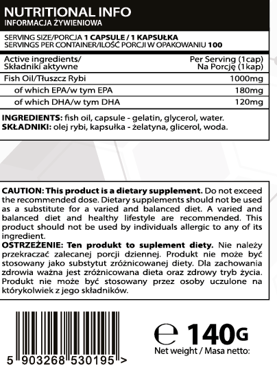 Informacja żywieniowa Testosterone.pl Omega-3 1000 mg