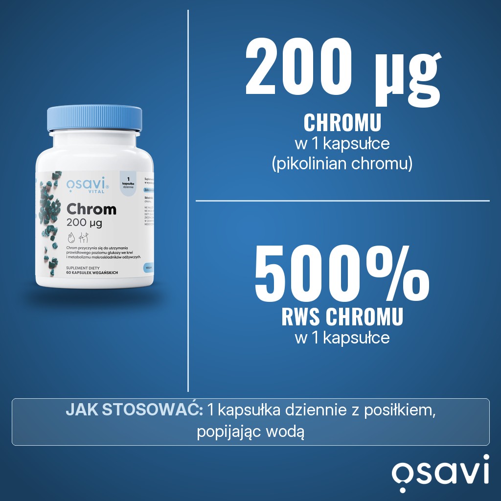 Osavi Chrom 200 µg: 200 µg chromu z pikolinianu chromu w 1 kapsułce, 500% RWS