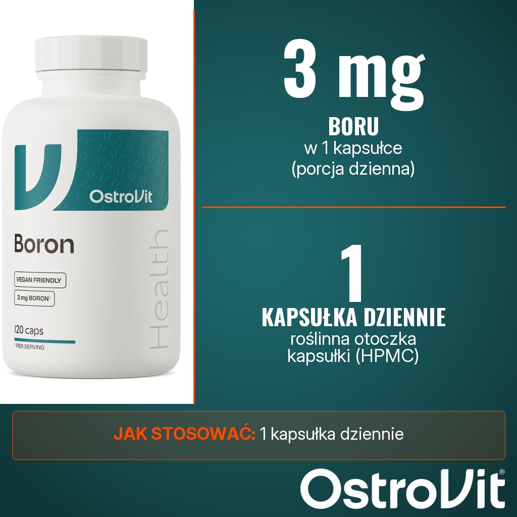 OstroVit Boron Vege: 3 mg boru z kwasu borowego w 1 kapsułce roślinnej dziennie