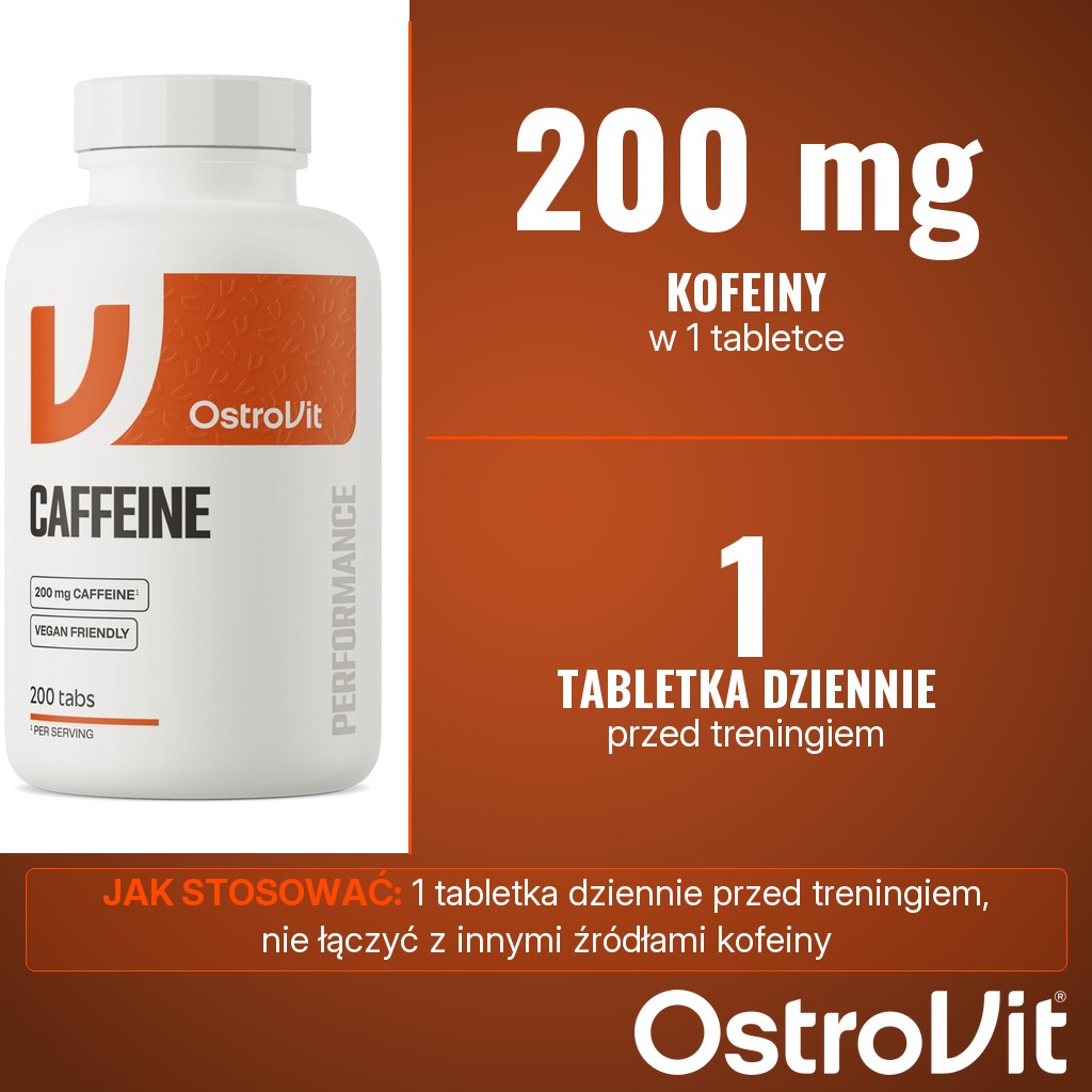 OstroVit Caffeine: 200 mg kofeiny w 1 tabletce, 1 tabletka dziennie przed treningiem