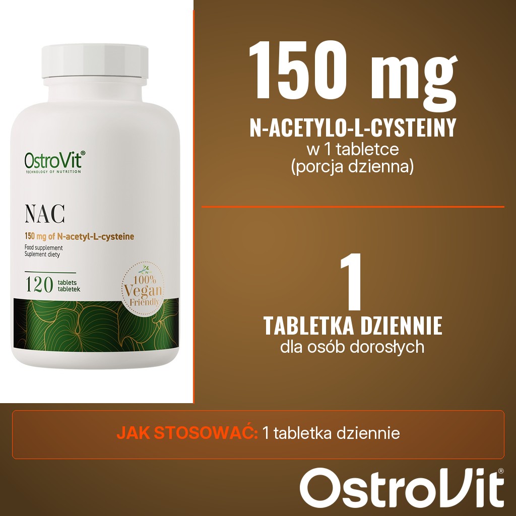 OstroVit NAC Vege: 150 mg N-acetylo-L-cysteiny w 1 tabletce dziennie