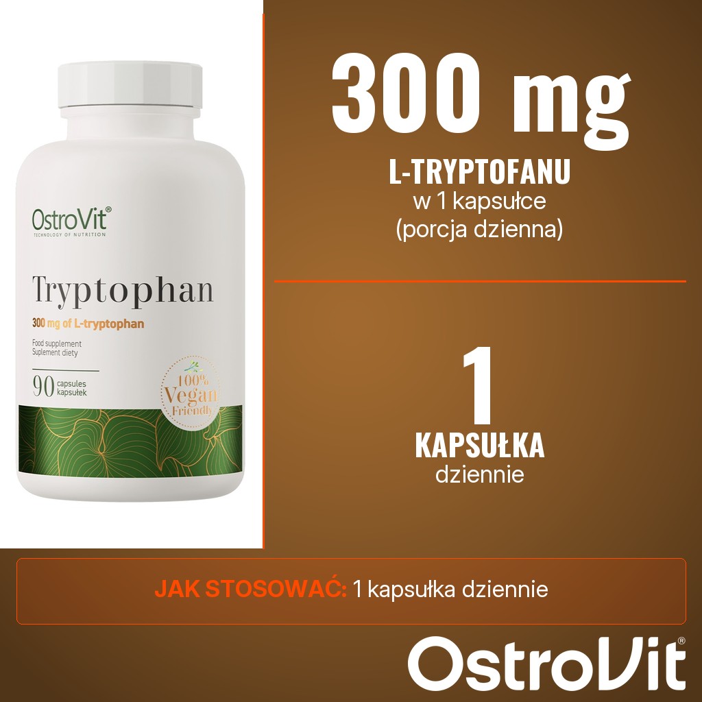 OstroVit L-tryptophan VEGE: 300 mg L-tryptofanu w 1 kapsułce dziennie