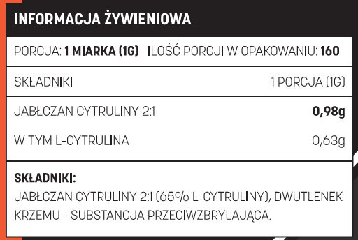 Informacja żywieniowa Testosterone.pl Citrulline, wersja naturalna