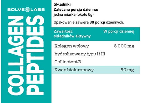 Solve Labs Collagen Peptides: tabela składników z etykiety