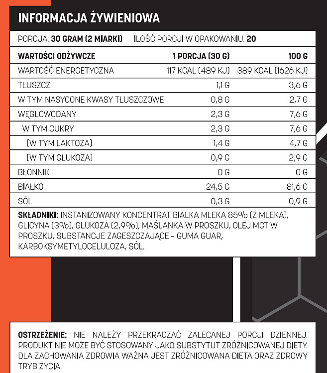 Informacja żywieniowa Testosterone.pl Tasty Casein Pure