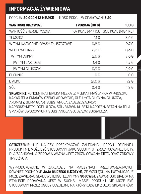 Informacja żywieniowa Testosterone.pl Tasty Casein