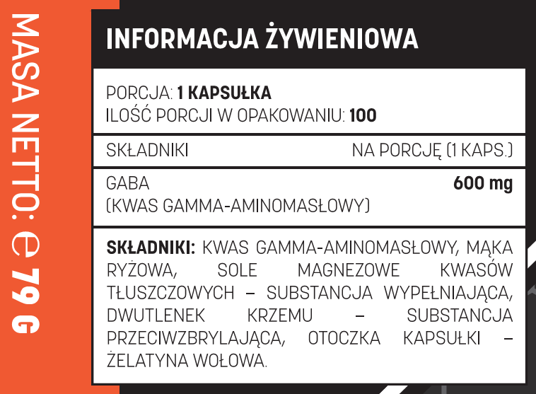 Informacja żywieniowa Testosterone.pl GABA 600