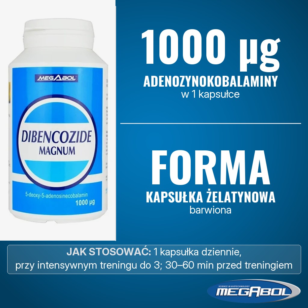 Megabol Dibencozide Magnum: 1000 µg 5-deoxy-5-adenozynokobalaminy w 1 kapsułce