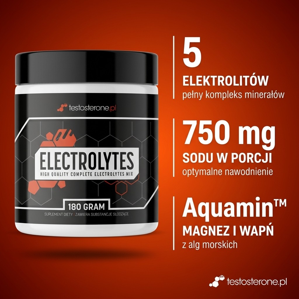 Testosterone.pl Electrolytes: 5 elektrolitów, 750 mg sodu w porcji, magnez i wapń Aquamin