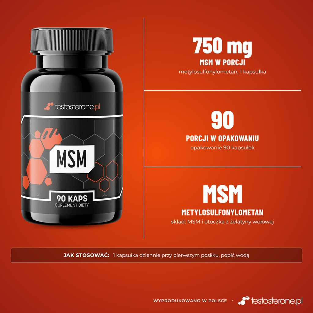 Testosterone.pl MSM: 750 mg metylosulfonylometanu w kapsułce, 90 porcji