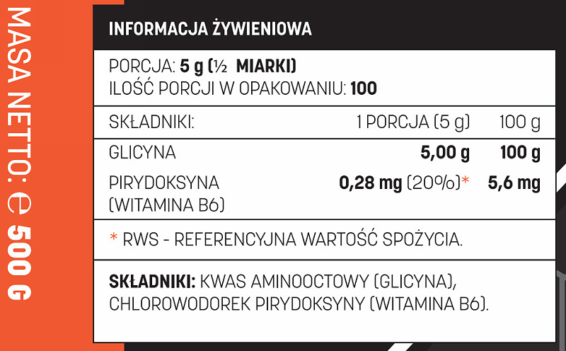 Informacja żywieniowa Testosterone.pl Glycine