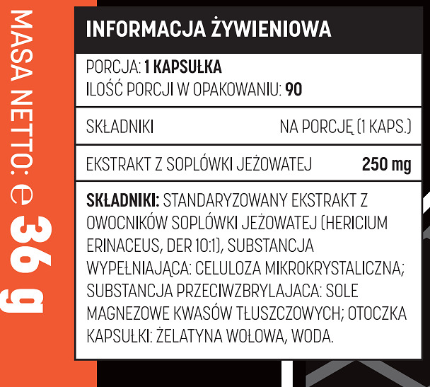 Informacja żywieniowa Testosterone.pl Lion's Mane 10:1