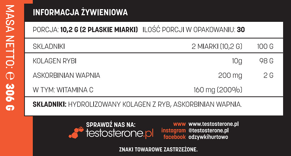 Informacja żywieniowa Testosterone.pl Marine Collagen + C