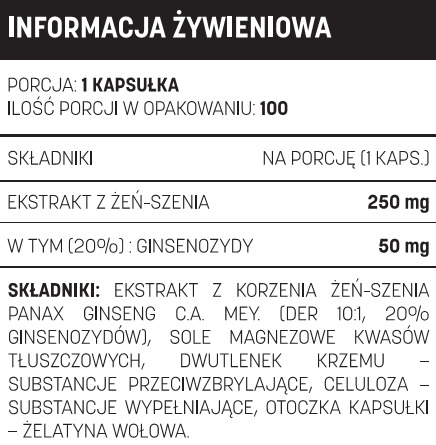 Informacja żywieniowa Testosterone.pl Panax Ginseng