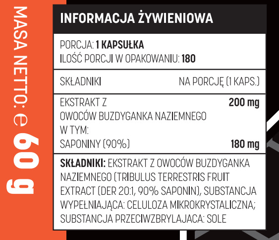 Informacja żywieniowa Testosterone.pl Tribulus Terrestris