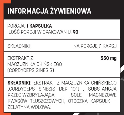 Informacja żywieniowa Testosterone.pl Cordyceps