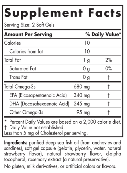 Nordic Naturals Ultimate Omega Junior: tabela Supplement Facts z amerykańskiej etykiety