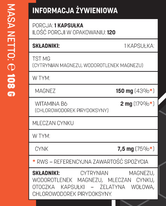 Informacja żywieniowa Testosterone.pl ZMA